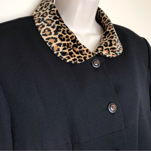 Sag Harbor Leopard Collar Black Button Up Unlined Jacket Long Sleeve Women 16 - Picture 2 of 12
